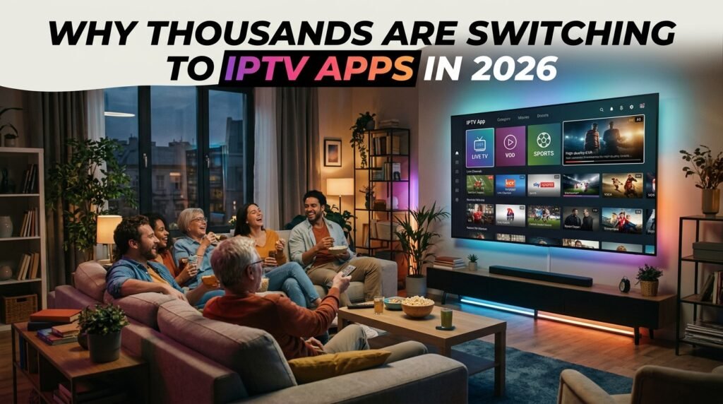 Amis regardant une application IPTV sur la télé au lieu du câble