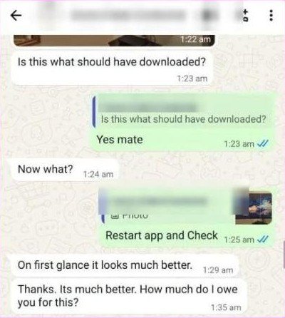 Capture WhatsApp réelle : après le réglage, le client trouve l’image IPTV beaucoup mieux