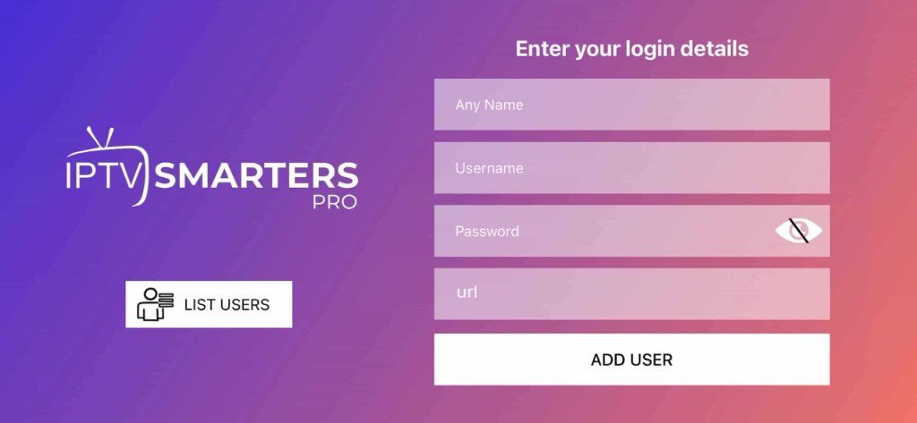 Écran de connexion Xtream Codes dans IPTV Smarters Pro sur iPhone